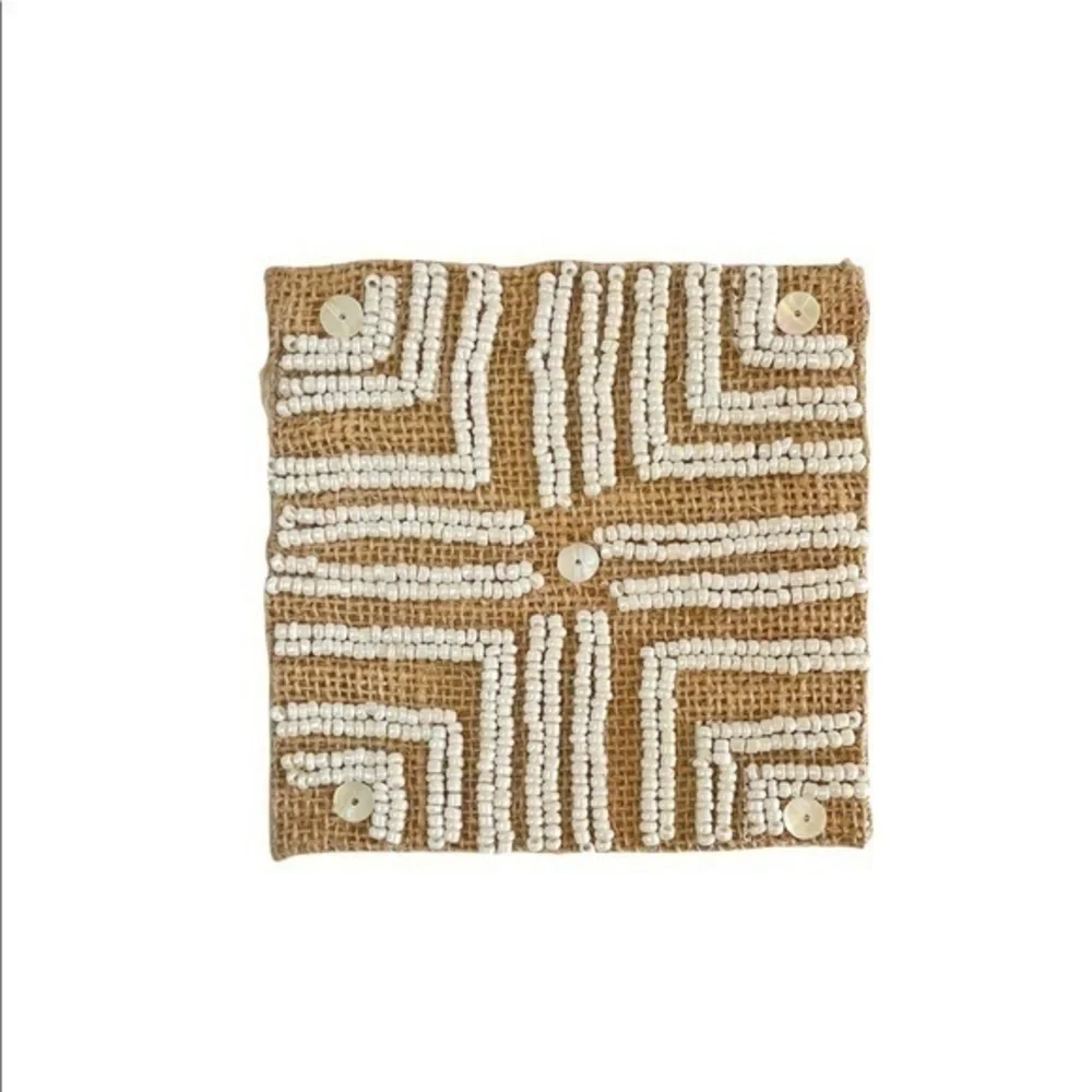 Beaded Jute Square Coasters Set of 4 Stocking Stuffer